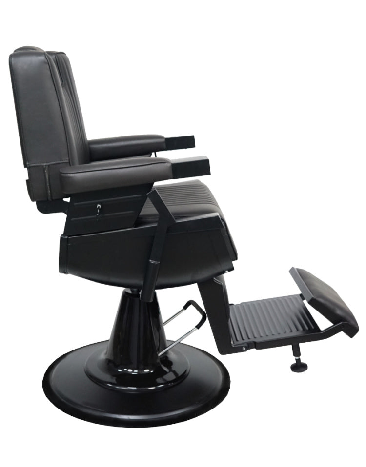 AURA Salon Furniture - George Mens Barber / Lash & Brow Chair with Towel Holder & Clipper Hook - Black