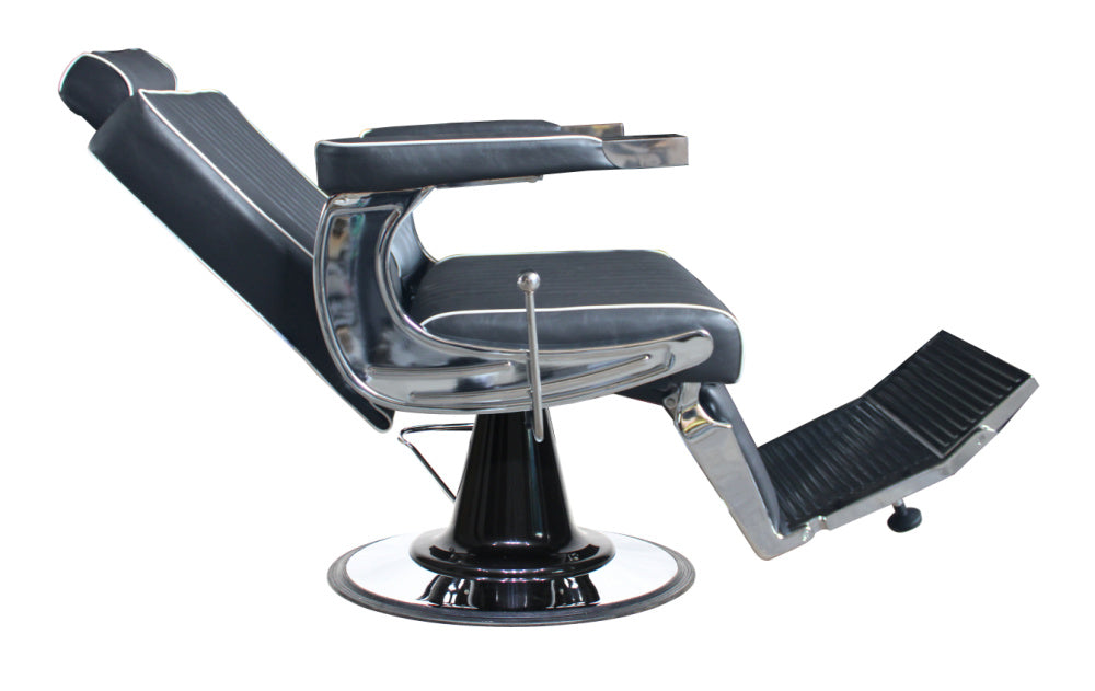 Antonio Stylish Classic Pin Stripe Black with White Feature Barber / Lash & Brow Chair